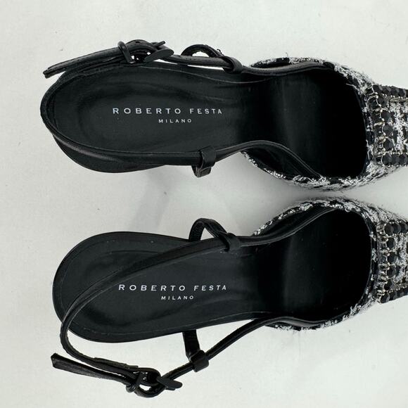 Roberto Festa Atena Slingback Pumps Embellished Buckle Houndstooth 39.5 (US9.5) - Picture 8 of 12